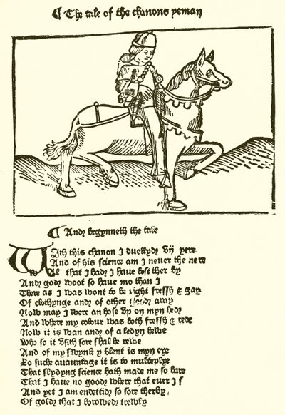 Fra den andre utgaven av Chaucers Canterbury Tales trykt av Caxton av English School