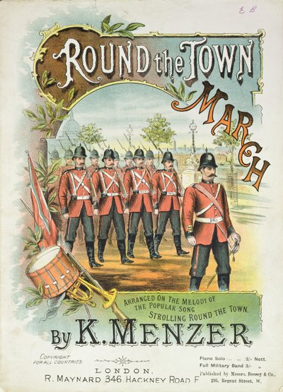 Forside på partituret til Round the Town March, av K. Menzer av English School