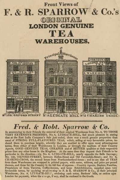 Frontansichten der Lagerhäuser von Fred & Robert Sparrow & Co von English School