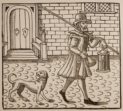 Frontispice fra The Bellman of London, av Thomas Dekker (1572-1632), 1616 (sepia-bilde) av English School