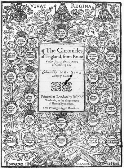 Frontispice av The Chronicles of England av John Stow (ca. 1525-1605), 1580 av English School