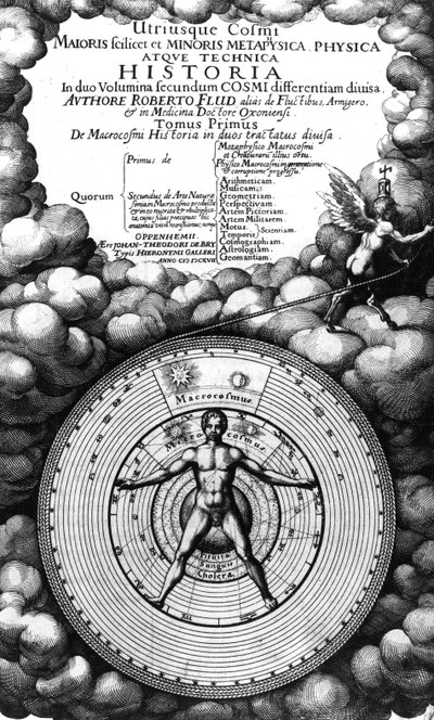 Frontispice of Utriusque Cosmi Historia av Robert Fludd, bind I, utgitt i 1617 av English School