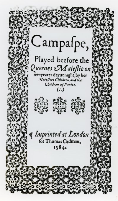 Frontispice til Campaspe av John Lyly (ca. 1554-1606) 1584 av English School