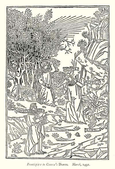 Frontispice til Coaecas Dante, mars 1491 (gravering) av English School