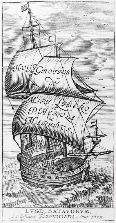 Frontispice til De Maribus liber, av Hugo Grotius og Paulus van Merula de Maribus, 1633 av English School