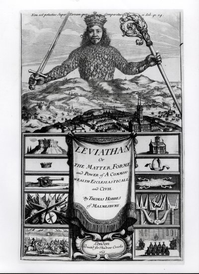 Frontispice til Leviathan or the Matter, Forme and Power of a Common Wealth Ecclesiasticall and Civil, 1651, av Thomas Hobbes (1588-1679) fra Malmesbury av English School