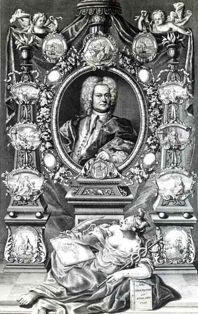 Frontispice til Naval History of England av Thomas Lediard, utgitt 1735 av English School