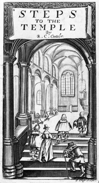 Frontispice til Steps to the Temple av Richard Crashaw, gravert av J. Cross, 1648 av English School