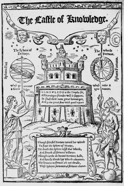 Frontispice til The Castle of Knowledge av Robert Recorde, 1556 av English School