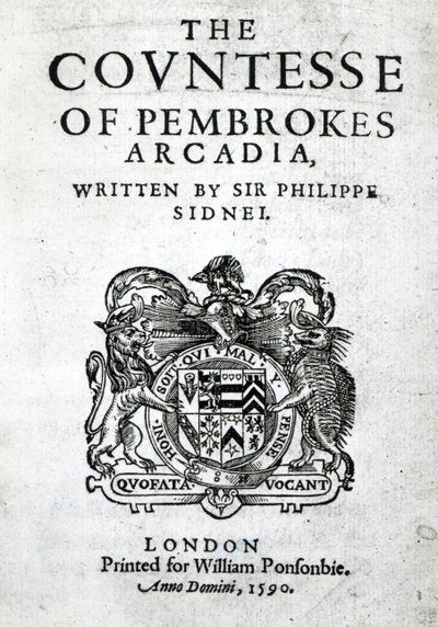 Frontispice til grevinnen av Pembrokes Arcadia av Sir Philip Sidney, 1590 av English School