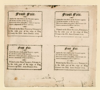 Frostmesse von 1814. Souvenirs auf dem Eis gedruckt von English School