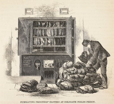 Fangende fangeklær i Coldbath Fields Prison, illustrasjon fra The Criminal Prisons of London og Scenes from Prison Life av Henry Mayhew og John Binny, pub. 1862 av English School
