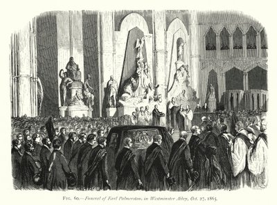 Begravelse til Earl Palmerston, i Westminster Abbey, 27. oktober 1865 (gravering) av English School