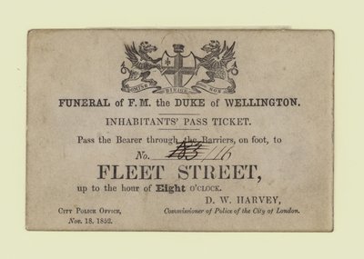 Begravelse til The Duke of Wellington, Inhabitants Pass Ticket av English School