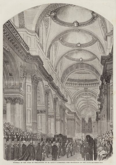 Begravelse av hertugen av Wellington i St Paul's Cathedral, Procession in the Nave (gravering) av English School