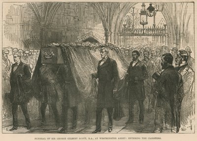 Begravelse til avdøde Sir George Gilbert Scott, RA, i Westminster Abbey, på vei inn i klosteret av English School