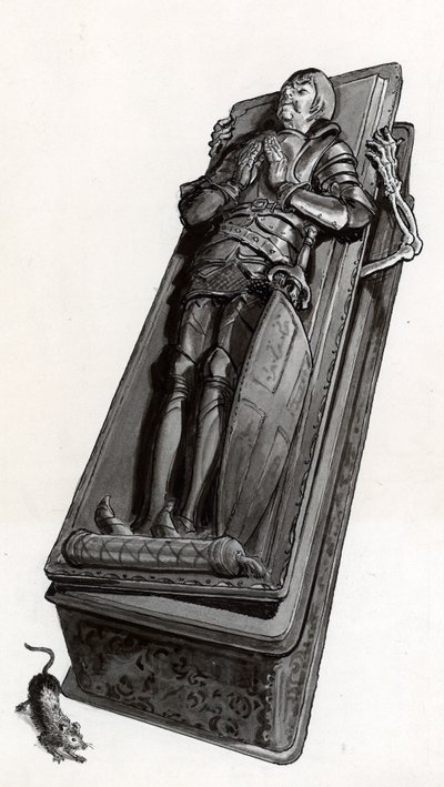 Begravelsesmonument med skjelett som kommer ut av English School