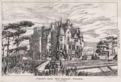 Fyndynate House, nær Aberfeldy, Perthshire (gravering) av English School