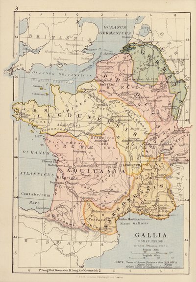 Gallia, romersk periode (fargelitografi) av English School