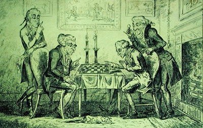 Game of Chess, gravert av George Cruikshank (1792-1878) publisert 1. august 1835 (litho) av English School