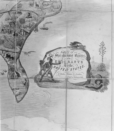 Spillet med stjernespanglede banner eller emigranter til USA, ca. 1840 (lito) (detalj av 247745) av English School