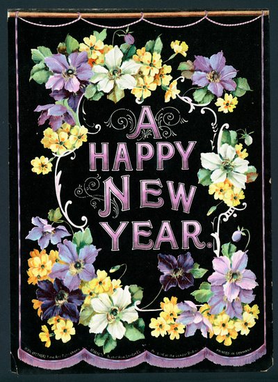 Blumengirlande, Neujahrskarte von English School