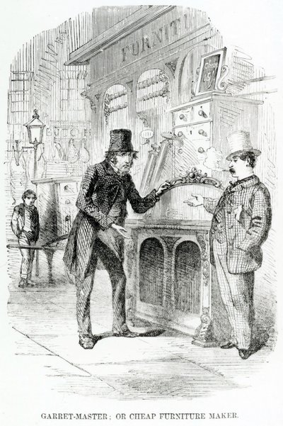 Garret-Master, eller billig møbelmaker, ca. 1840 av English School