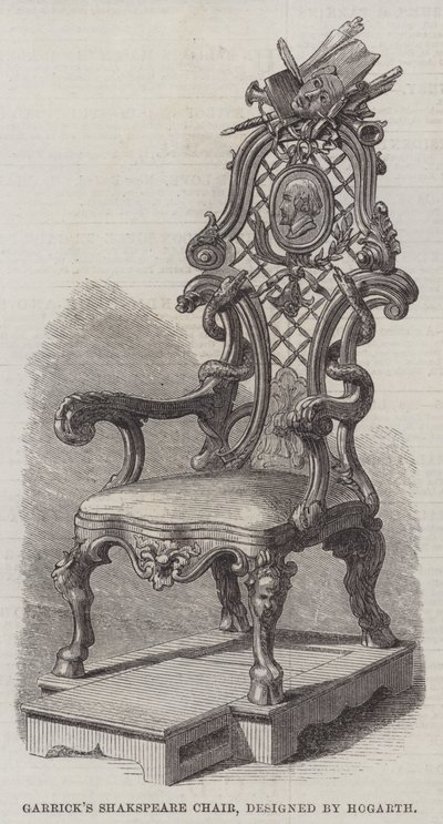 Garricks Shakspeare-stol, designet av Hogarth (gravering) av English School