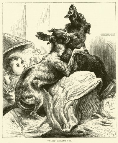 Gelert dreper ulven (gravering) av English School