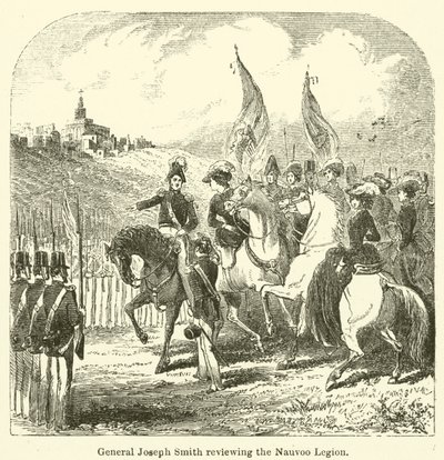 General Joseph Smith gjennomgår Nauvoo Legion (gravering) av English School