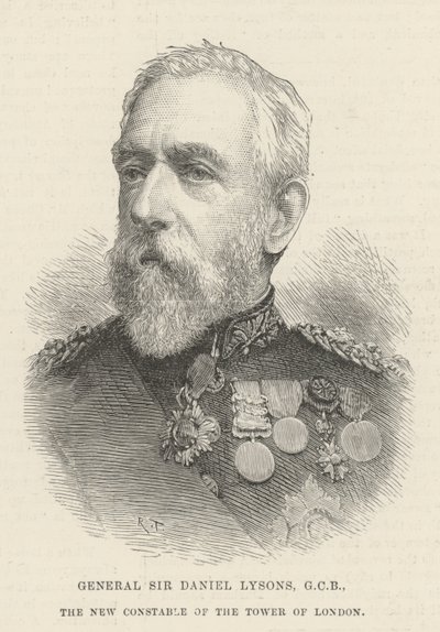 General Sir Daniel Lysons, GCB, den nye konstabelen til Tower of London (gravering) av English School