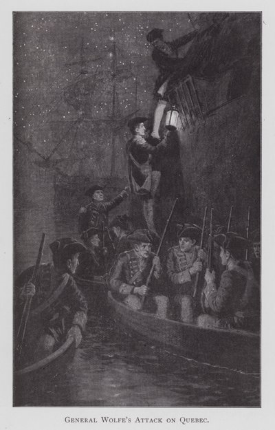 General Wolfes angrep på Quebec (litho) av English School