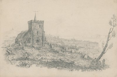 Generell utsikt over en kirke og kirkegård i Brighton av English School