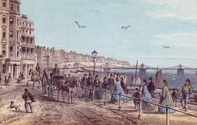 Generelt syn på folk på promenaden i Brighton av English School