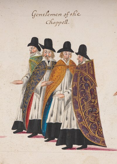 Gentlemen of the Chappell, detalj av en del av begravelsesprosesjonen til dronning Elizabeth I til Westminster Abbey, 28. april 1603 av English School