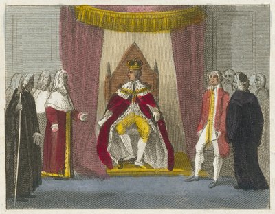 Georg 3. og dommerne (farget gravering) av English School