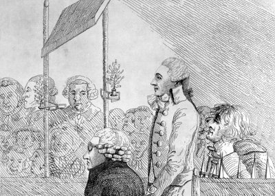 George Barrington drawn from the life during his trial at the Old Bailey on Friday September 17 av English School