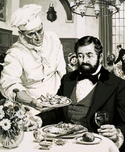 George Crum, oppfinneren av potetcrispen, presenterer sin kreasjon av English School
