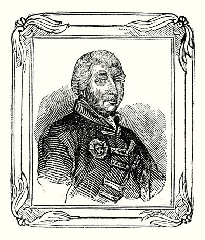 George III, barnebarn av George II ble født 1738; kronet i 1760; og døde i 1820 (gravering) av English School