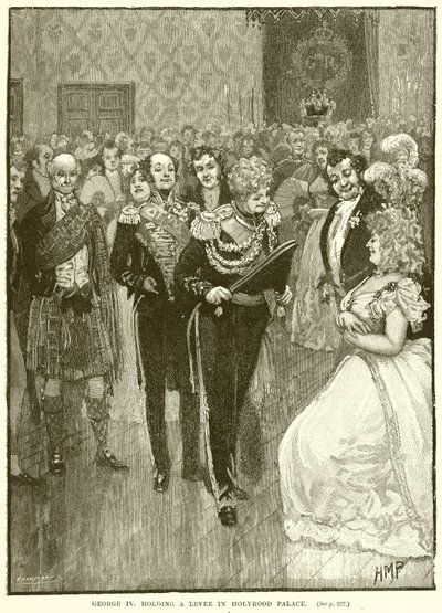 George IV holder en Levee i Holyrood Palace av English School