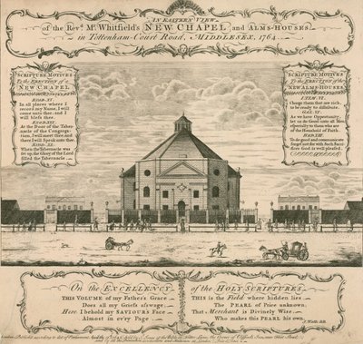 George Whitfields nye kapell og almissehus i Tottenham Court Road, London, 1764 av English School