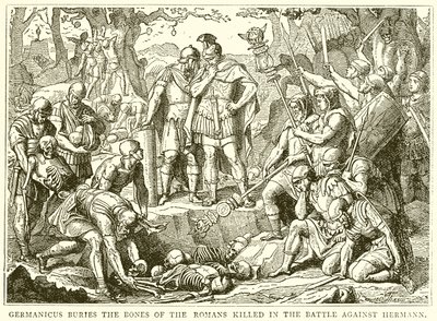 Germanicus begraver beinene til den romerske drepte i slaget mot Hermann av English School