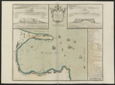 Gibraltar Bay (West and East Prospect of G. Hill.) Av C. Price, ca. 1730 (farge litho) av English School