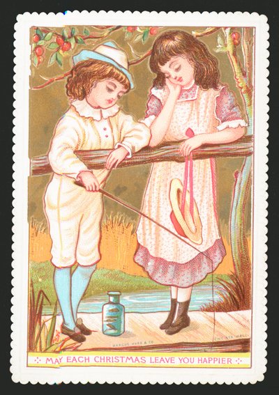 Mädchen und Junge angeln mit Rute von English School