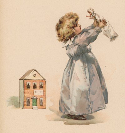 Jente med dukke (chromolitho) av English School