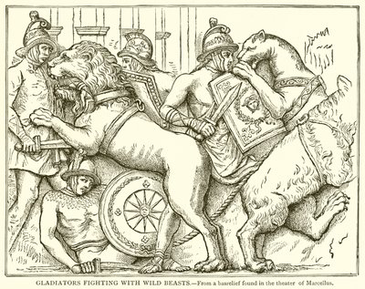 Gladiatorer som kjemper med ville dyr av English School