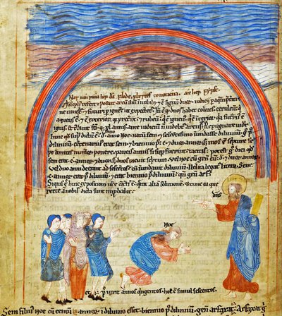 Gud og Noah oppretter pakten, gammelengelsk heksateuk, Cotton Claudius B IV f.16v (vellum) av English School