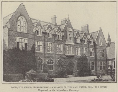 Godolphin School, Hammersmith, en del av hovedfronten, fra sør (gravering) av English School