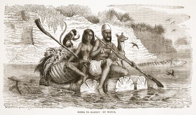 Going to market-by water, illustrasjon fra The Pictorial Edition of the Life and Discoveries of David Livingstone av J. Ewing Richie, pub. av A. Fullarton & Co., 1876 av English School