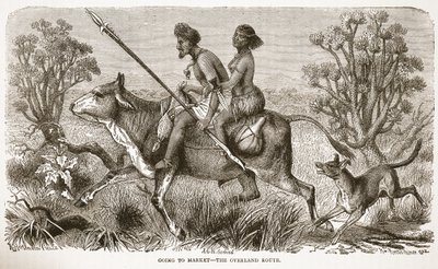 Går til markedet – landveien, illustrasjon fra The Pictorial Edition of the Life and Discoveries of David Livingstone av J. Ewing Richie, pub. av A. Fullarton & Co., 1876 av English School